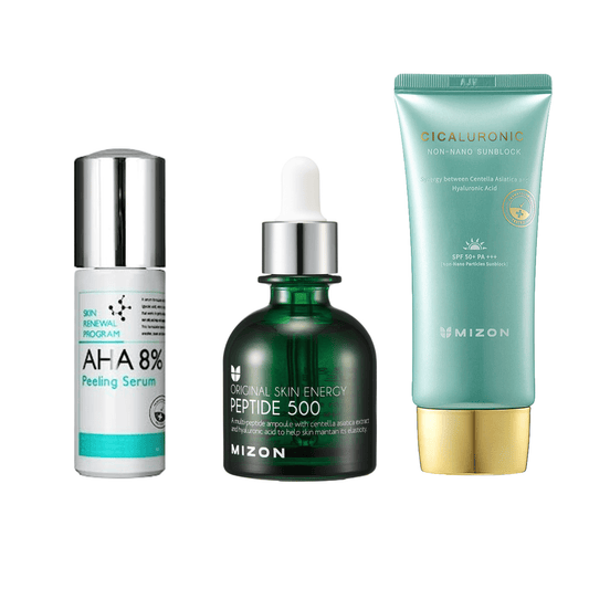 Mizon Exfoliating Whitining Set (Cicaluronic spf50+Peptide serum+Peeling AHA 8% Serum)