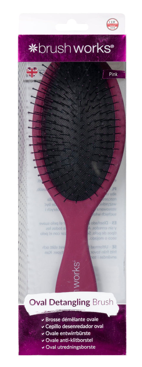 Brushworks  Oval Detangling Hair Brush-Pink