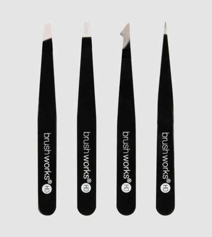 BRUSHWORKS Combination Tweezer Set Black