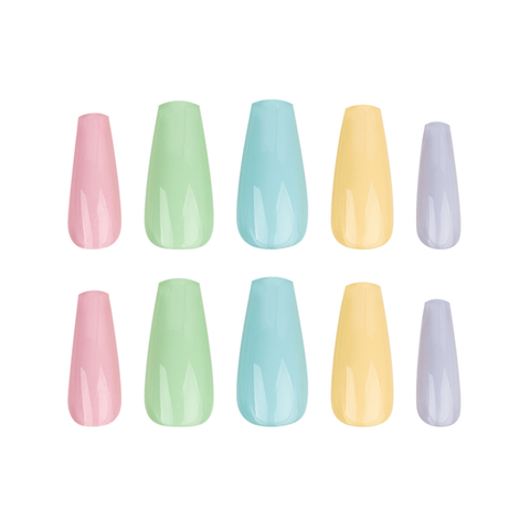 HQ Long Coffine Mixed Pastel  Acrylic Nails