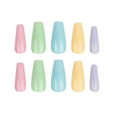 HQ Long Coffine Mixed Pastel  Acrylic Nails